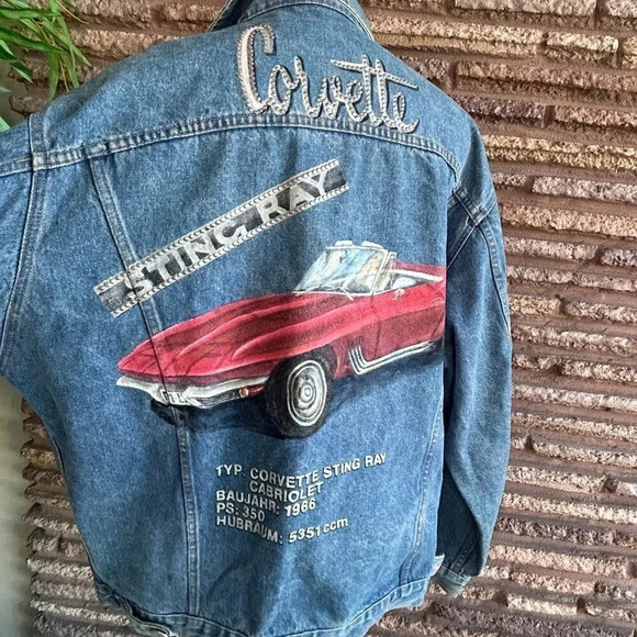 Lily Farouche ReWorked Hand Painted Corvette Stingray Denim Jacket Art t… - Picture 1 of 12